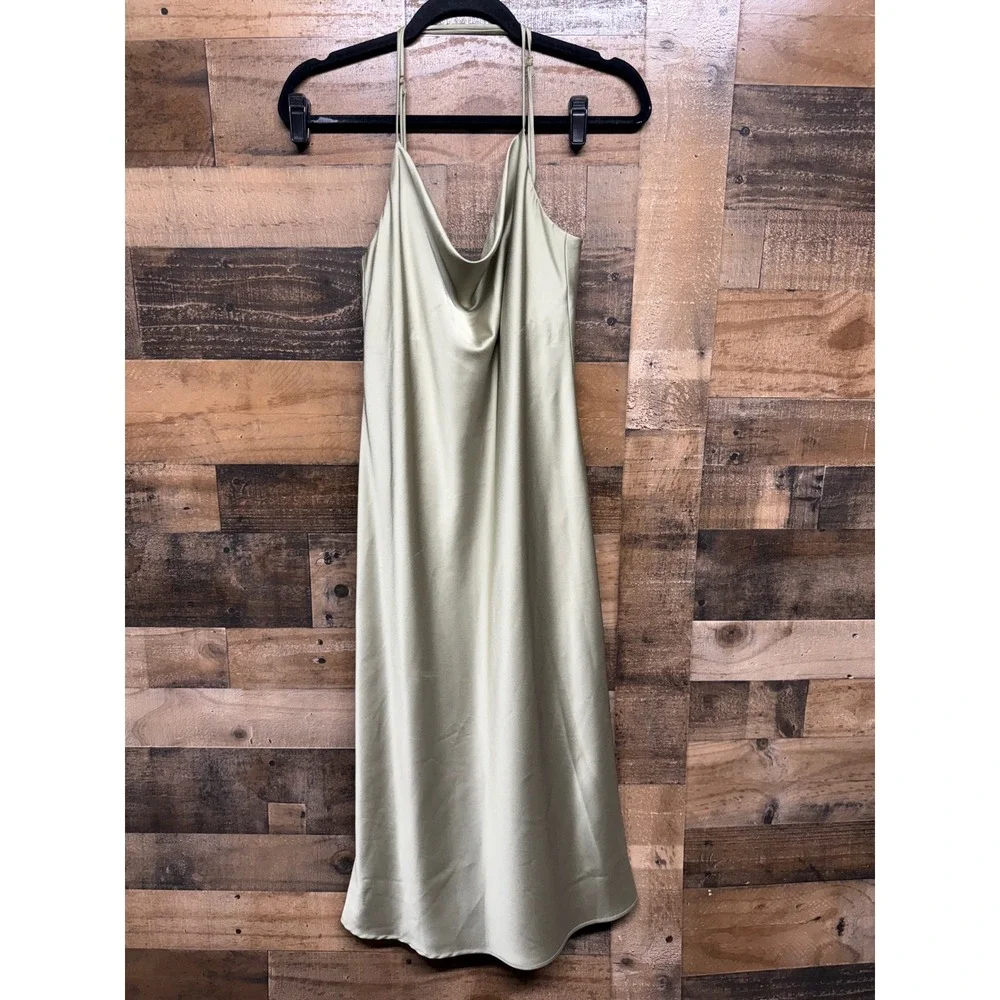Show Me Your Mumu Verona Cowl Dress Sage Green Satin Midi Slip Dress Medium